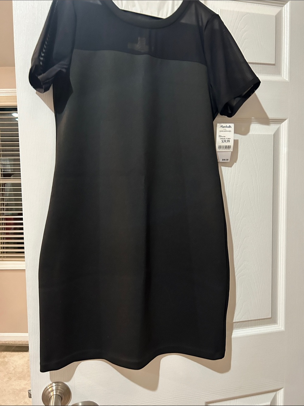 Michael Kors Black Short-Sleeve Mesh-Trim Shift Dress